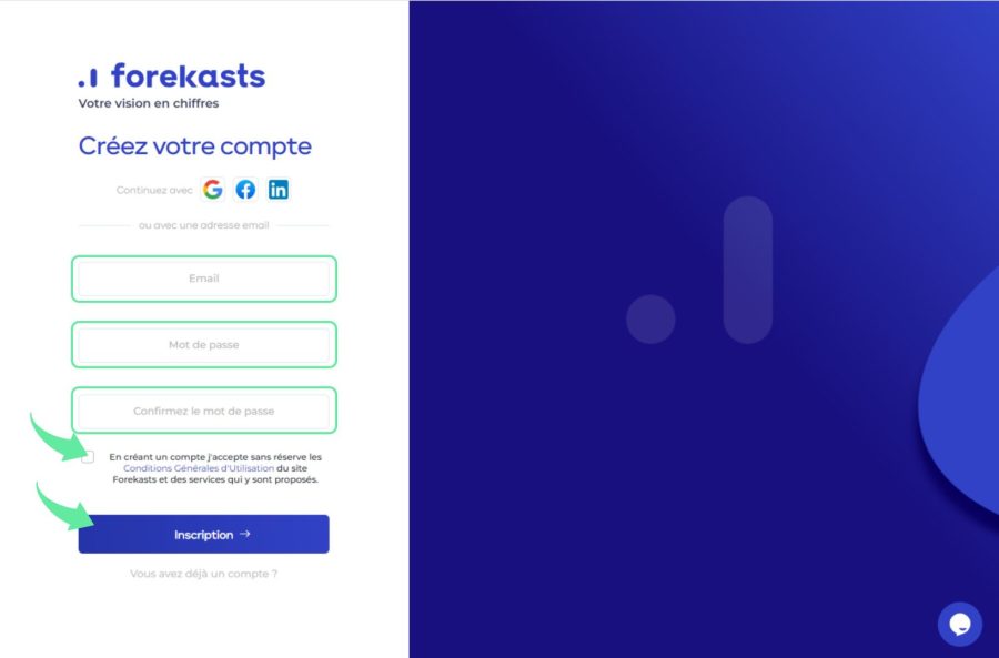 Création de compte Forekasts avec une adresse mail